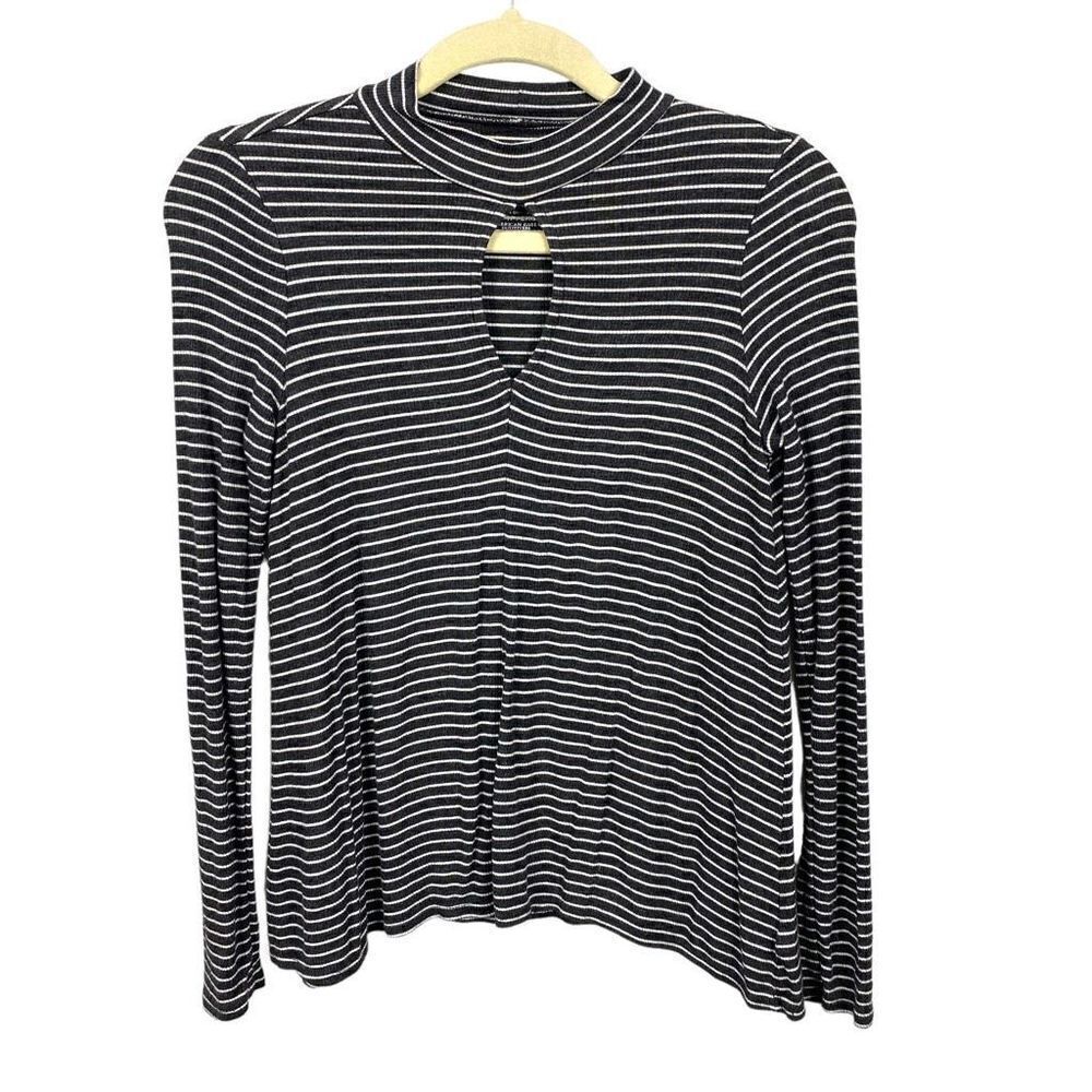 American Eagle Soft & Sexy Rib Black White Stripe Knit Top Keyhole